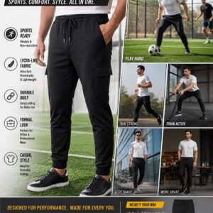 Black Cargo Performance Pants for Men – Stretchable Sports & Casual Jogger Pants with Multi Pockets